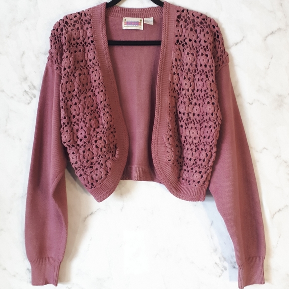 Karuba Crochet Front Top Long Sleeve Crop Cardigan - Picture 2 of 8